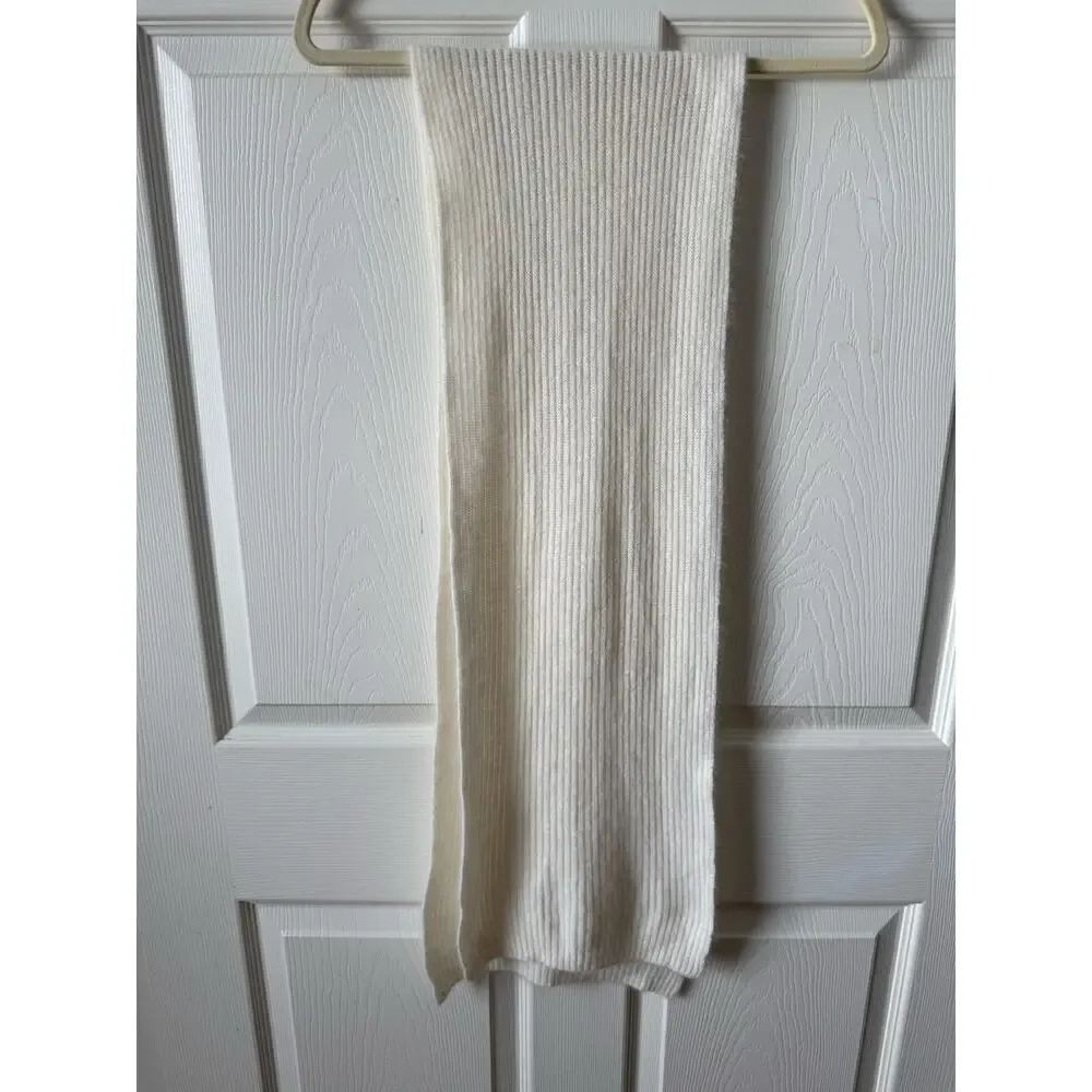 Vintage 80s Angora Lambswool Knit Scarf Ivory White Cream Minimal Soft Luxury